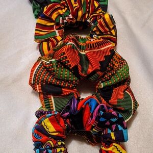 5 Colorful Patterned Hair Scrunchies Set